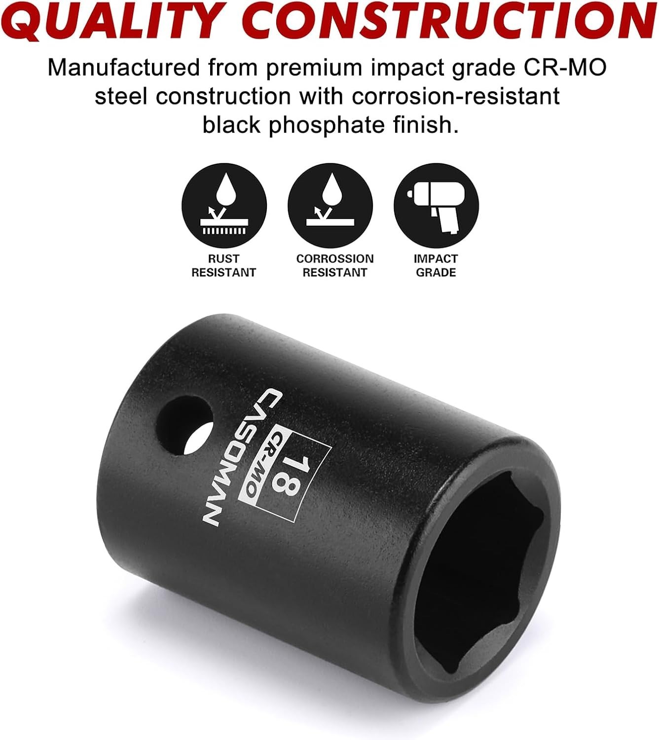 Durable 18mm 1/2″ Drive Impact Socket – Chrome Molybdenum Steel, 6-Point Design