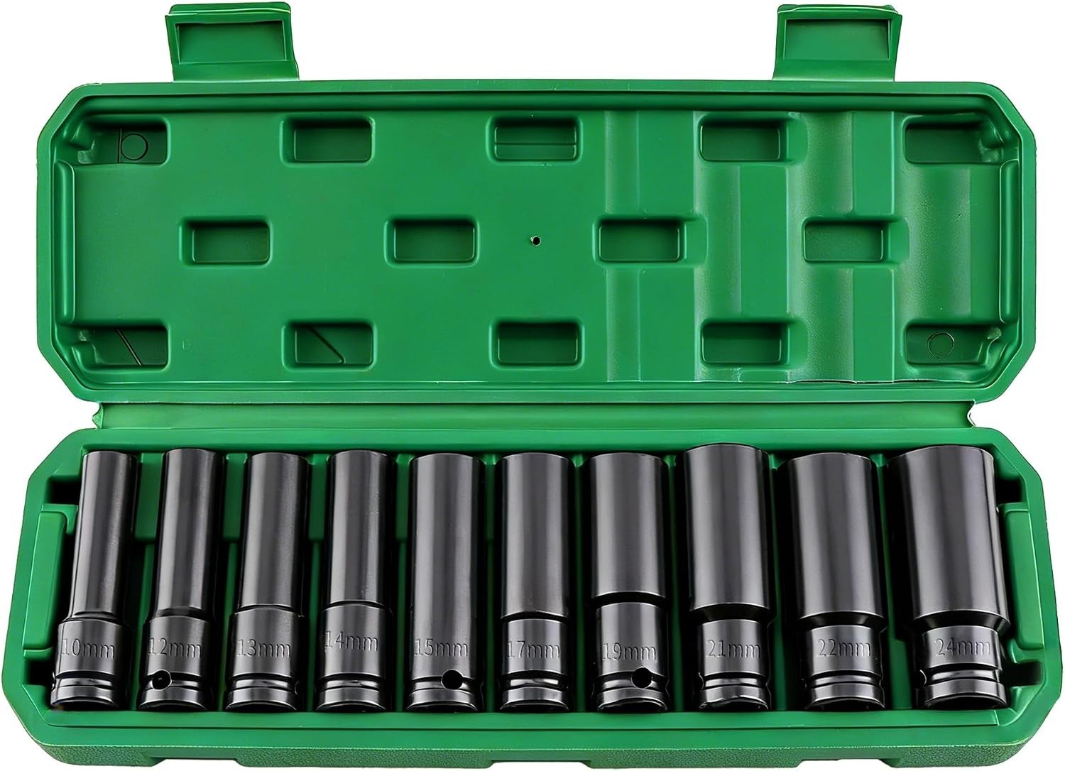 Deep Well Impact Socket Set 1/2″ Drive Metric 10mm-24mm 6 Point Sockets 10-PC