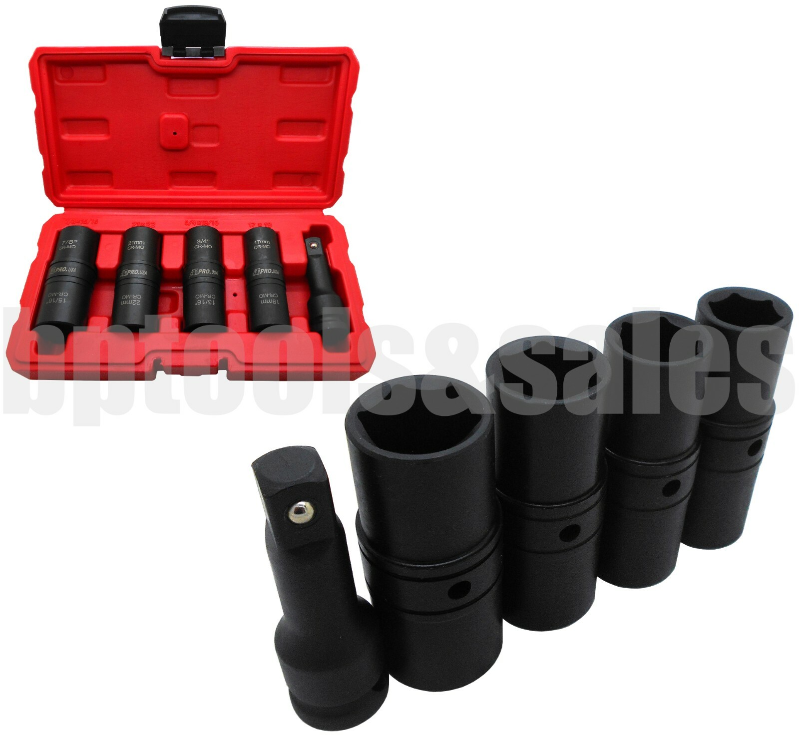 5PC 1/2″ DR. THIN WALL FLIP IMPACT SOCKET SET FOR AUTO RIMS TIRES LUG NUTS