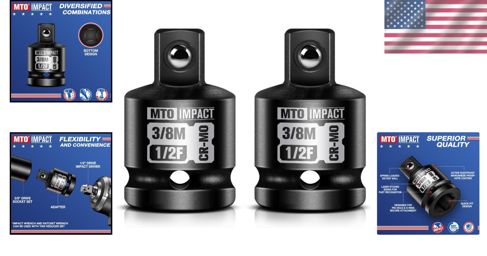 2-Piece 1/2″ to 3/8″ Impact Socket Adapter Set – Chrome Molybdenum Durability