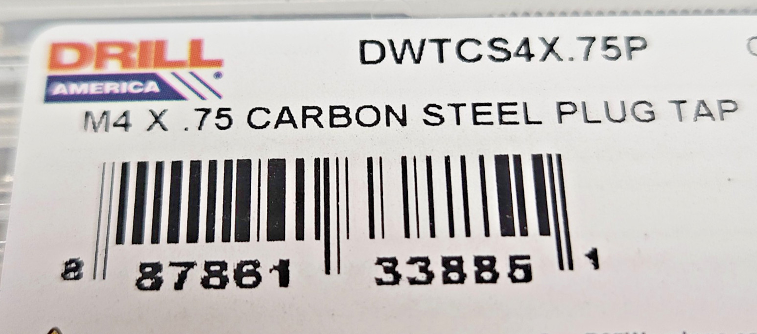 M4 X .75 Plug Tap Metric 4MM Irwin 1718 ZR Carbon Steel 4FL Hand USA