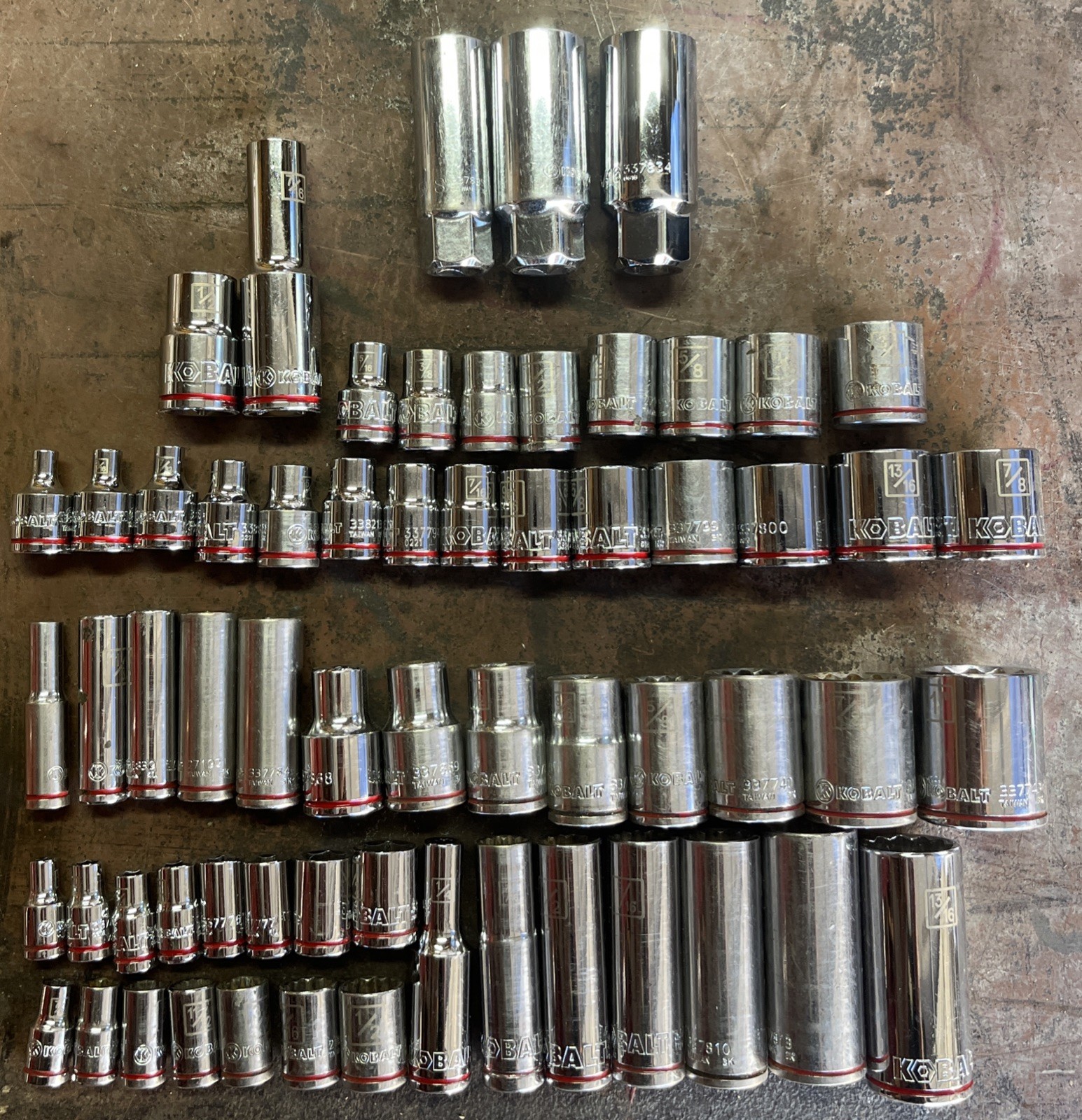 🔥 Kobalt 1/4 3/8 1/2 Drive 62 Piece 6 & 12 Point Short Deep Socket Set Lot Sae