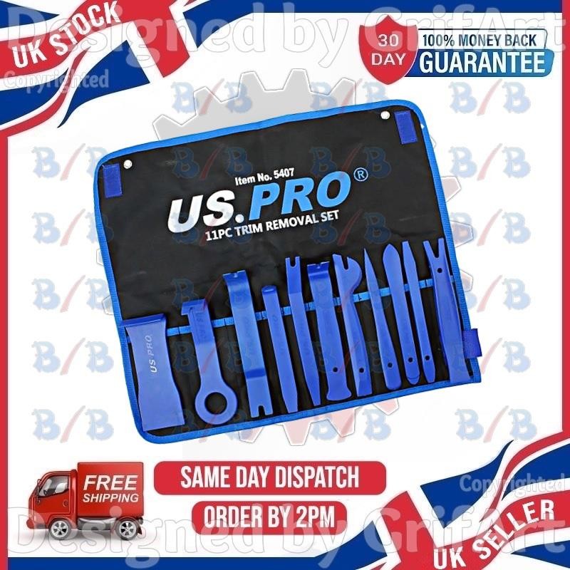 US PRO 11PC CAR DOOR TRIM REMOVER SET MOLDING PANEL MOLDING CLIP POPPER LEVER