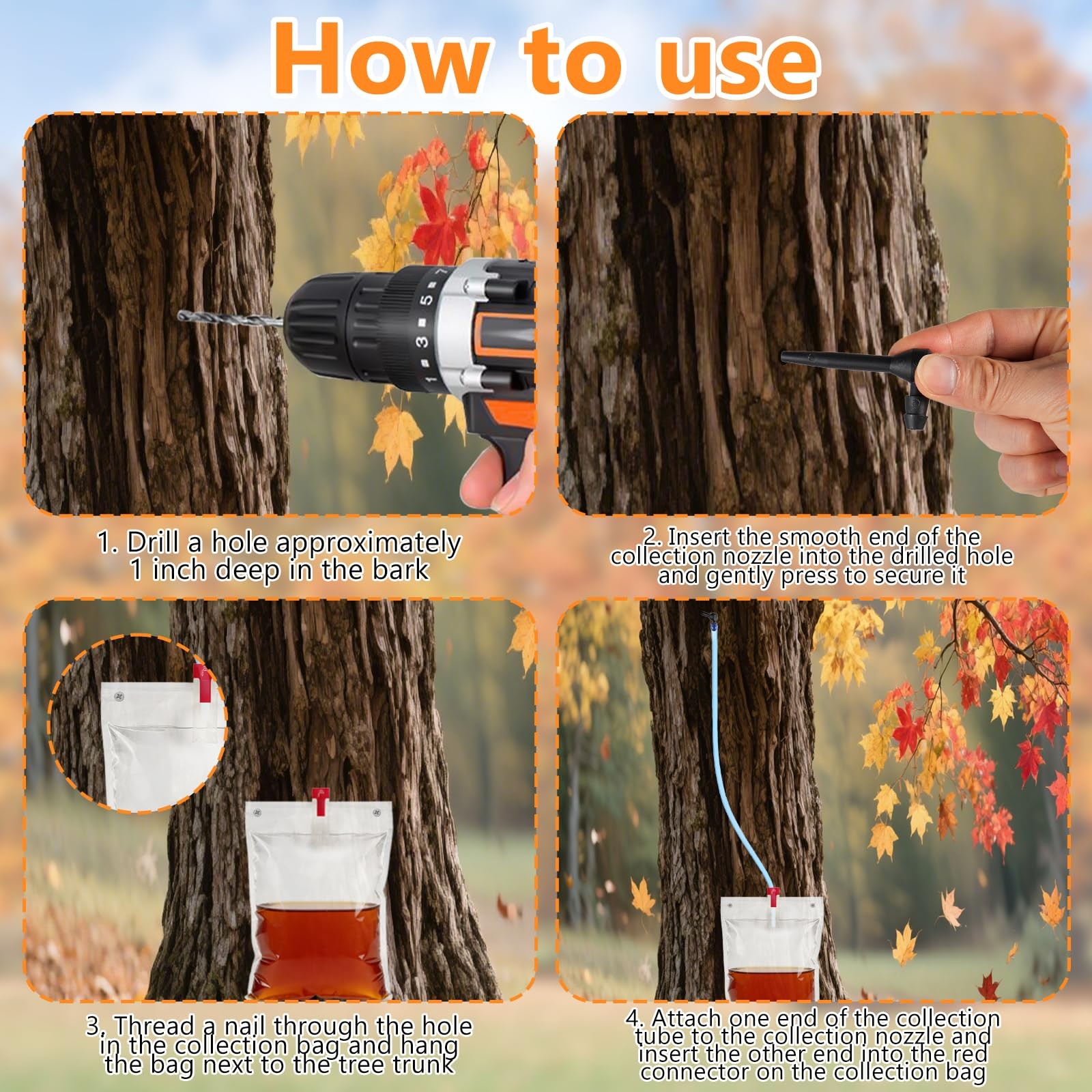 15 Sets Maple Syrup Tree Tapping Kit with Large 8L Collection Bags, 35″ Tubin…
