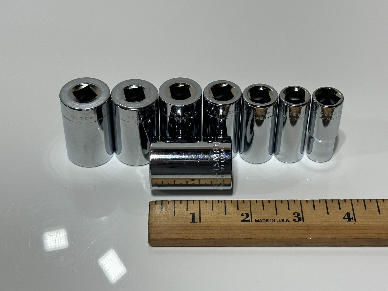 Craftsman USA NOS, RARE GK 8pc SAE Mid-Length Semi-Deep Socket Set – 3/8″ Drive