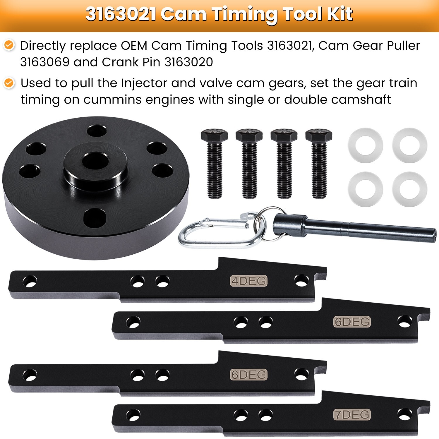 3163021 3163069 Cummins ISX QSX Cam Timing Tool Gear Puller Kit w/ 3163530 Brake
