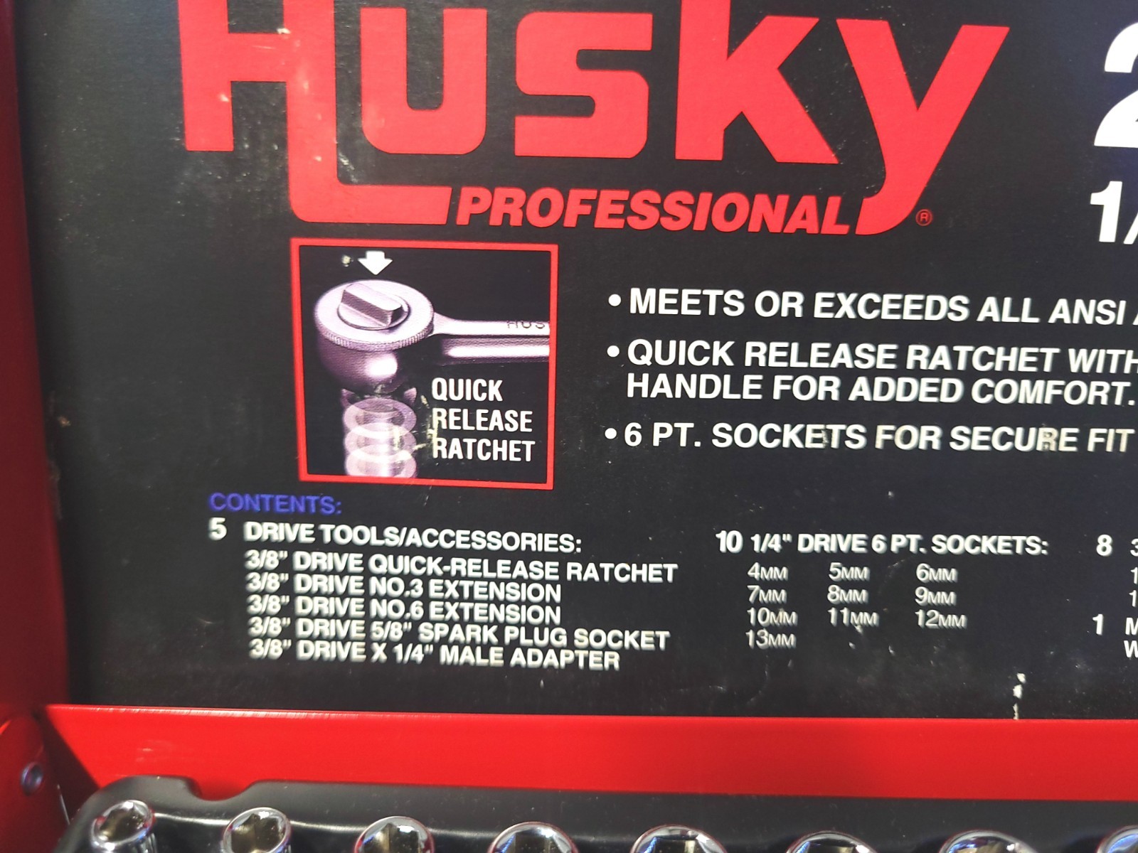 Husky Professional 24pc Metric 1/4″ & 3/8″ Dr. Socket Set Never Used Made in USA