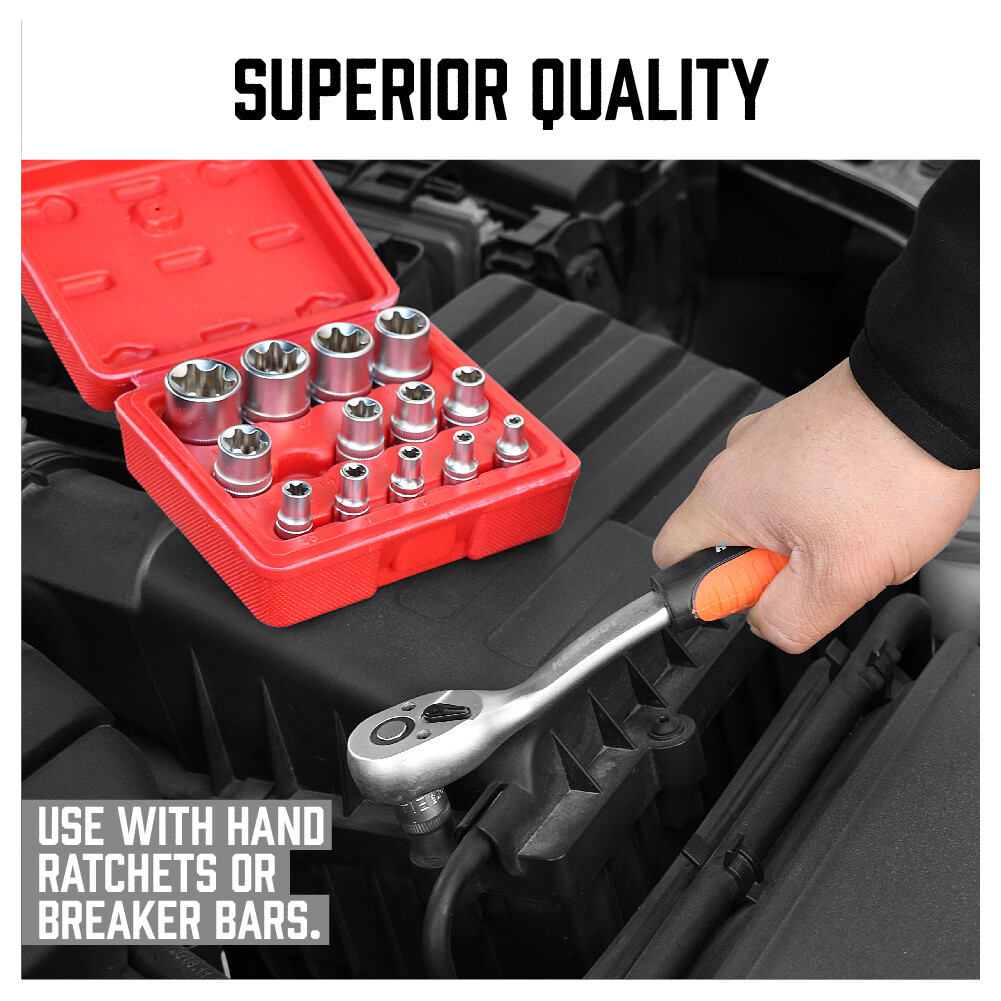 14Pcs E Torx Star Female Bit Socket Set 1/2″ 3/8″ 1/4″ Drive E4-E24 Storage Case