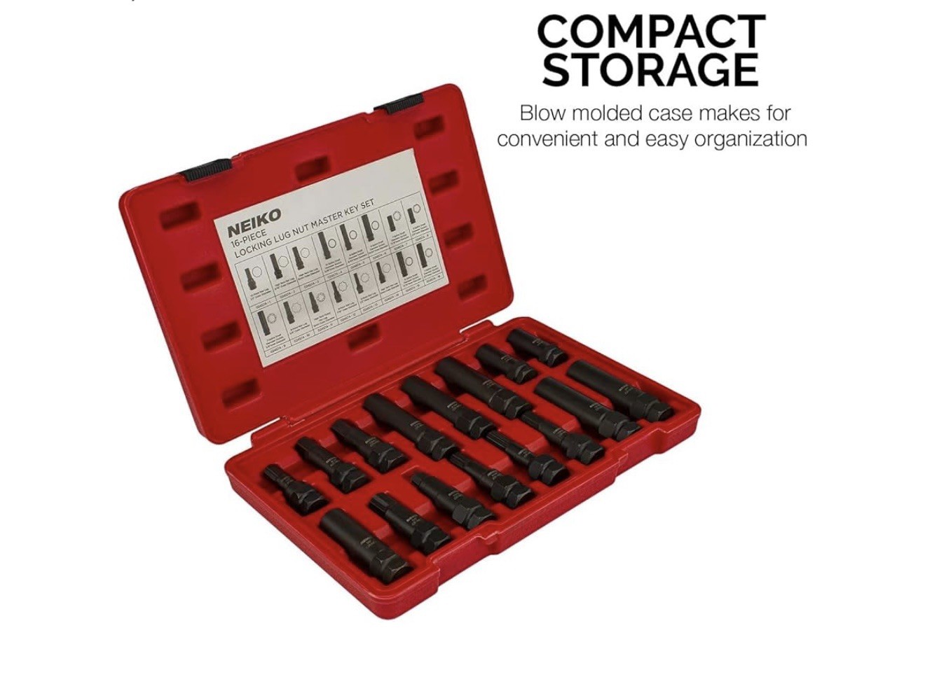 16pcs Locking Lug Nut Socket Master Key Set Wheel Hex Star Spline Fluted NEIKO