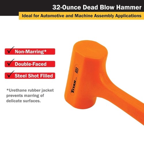 Titan 63032 32 oz. Dead Blow Hammer, Non-Marring Polyurethane Head, Textured