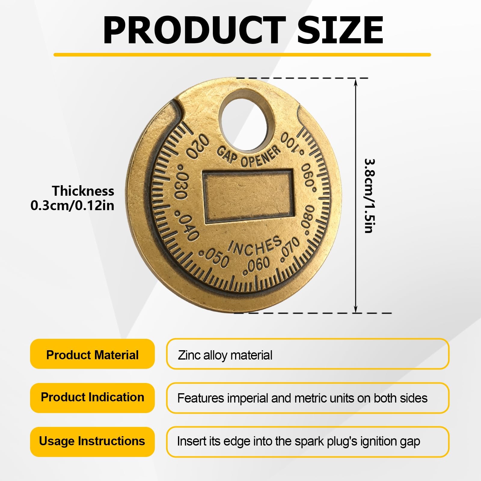 PLALEI Spark Plug Measuring Tool, Zinc Alloy Gap Gauge Tool Gold