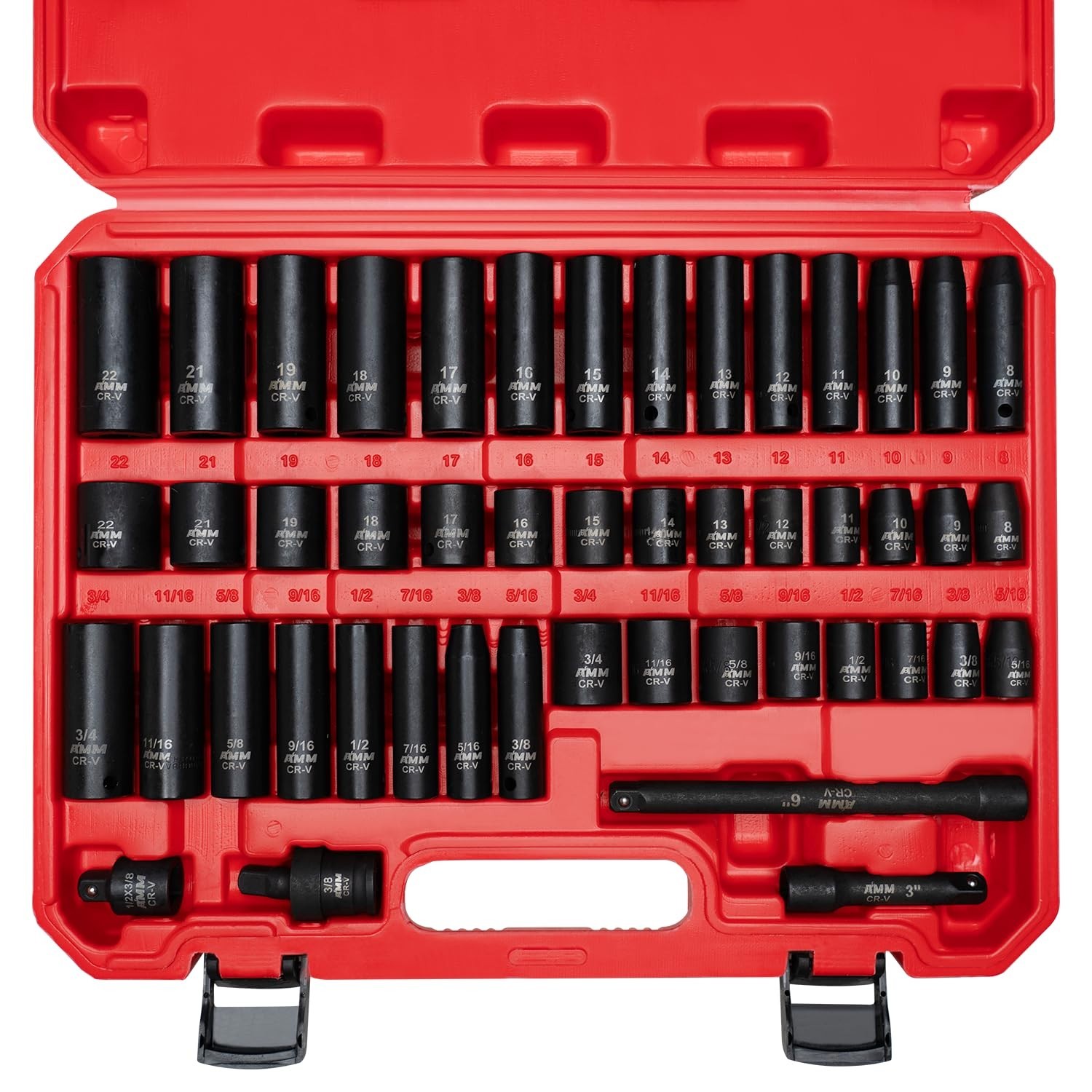 48-Piece 3/8″ Drive Impact Socket Set, SAE & Metric, Extensions & Adaptor, CR-V
