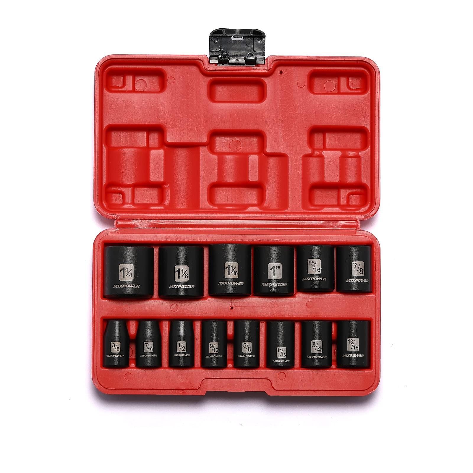 14-Piece 1/2″ Drive Shallow Impact Socket Set, SAE 6-Point, CR-V, 3/8″ to 1-1/4
