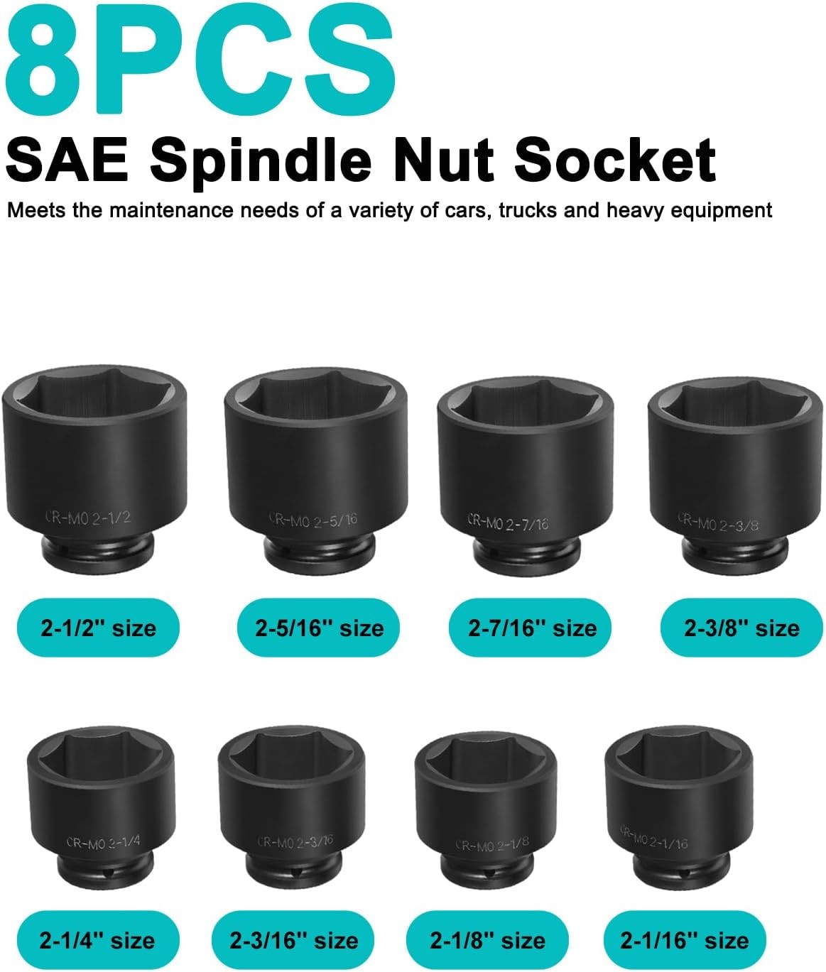 8pcs 3/4″ Drive Jumbo Large Impact Socket Set 6 Point SAE 2-1/16″ to 2-1/2″