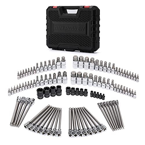 107 Piece Bit Socket Set 1/4 3/8 1/2 Inch Drive Torx Hex SAE Metric S2 Steel