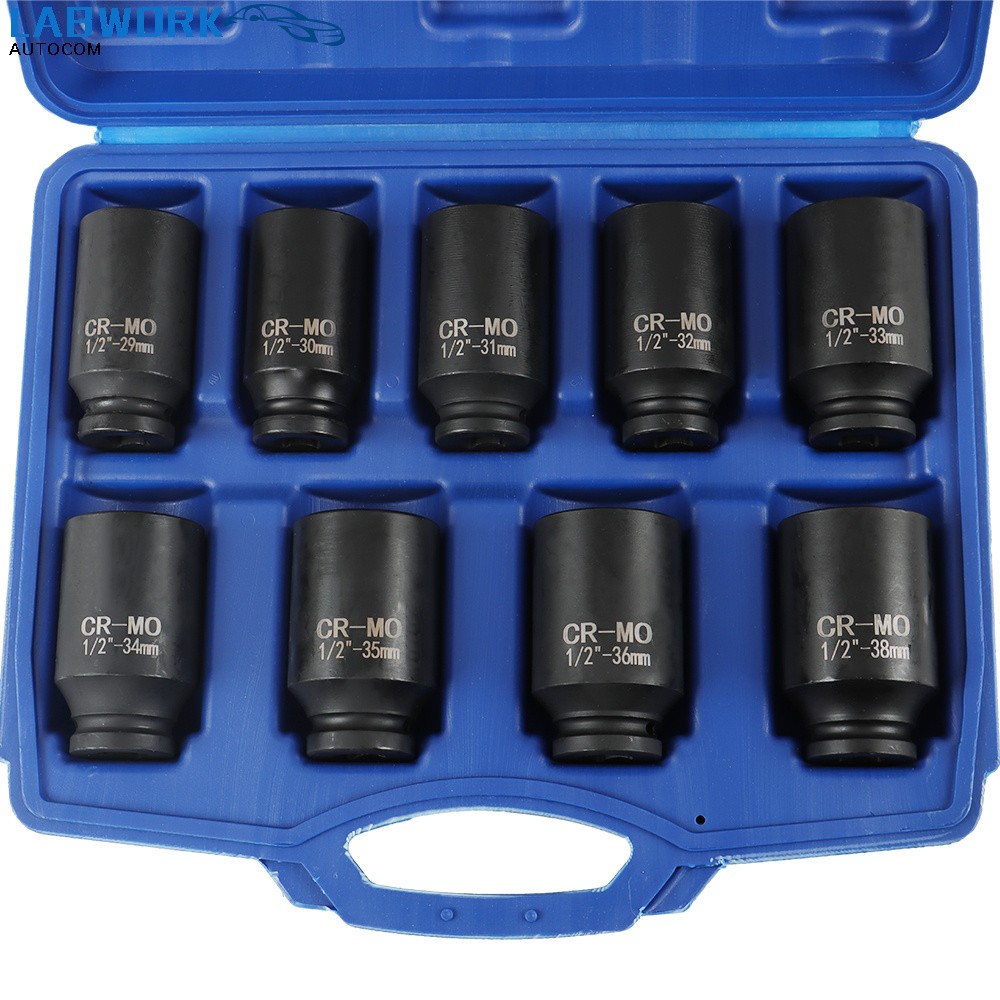 9Pcs Deep Impact Socket Set 1/2″ 29mm-38mm Drive Metric Axle Hub Nut Socket