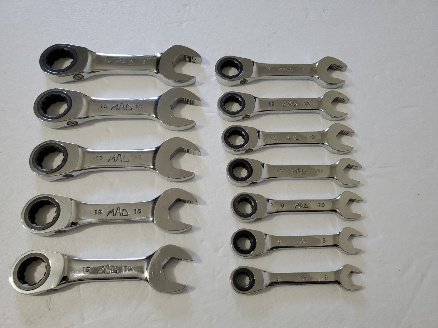 Mac Tools RWS 8mm-19mm Stubby 12-Point Ratcheting Wrench Set of 12