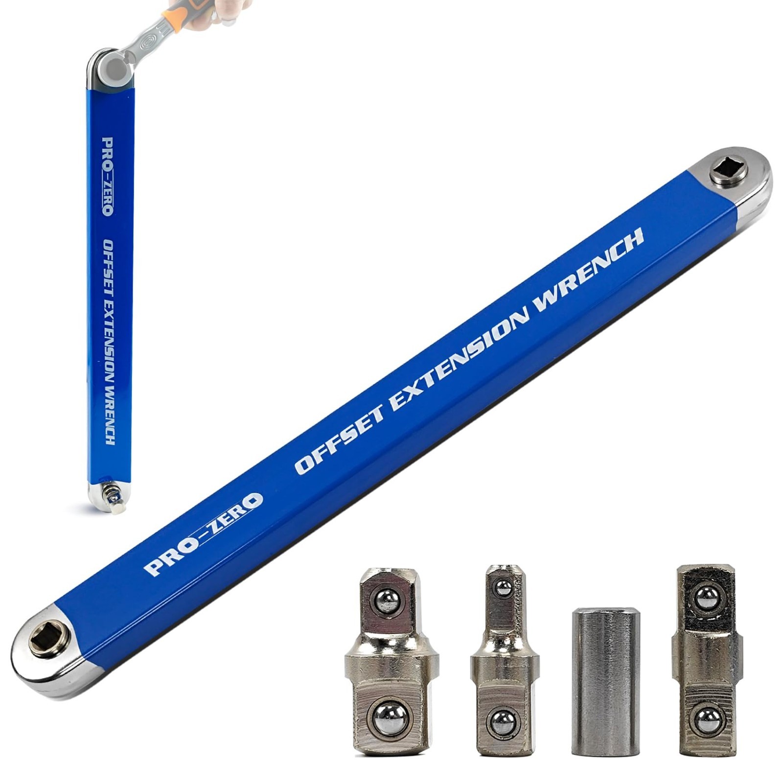 Offset Extension Wrench Set – Tight Reach 1/2″, 1/4″, 3/8″ Adapters, Universal T