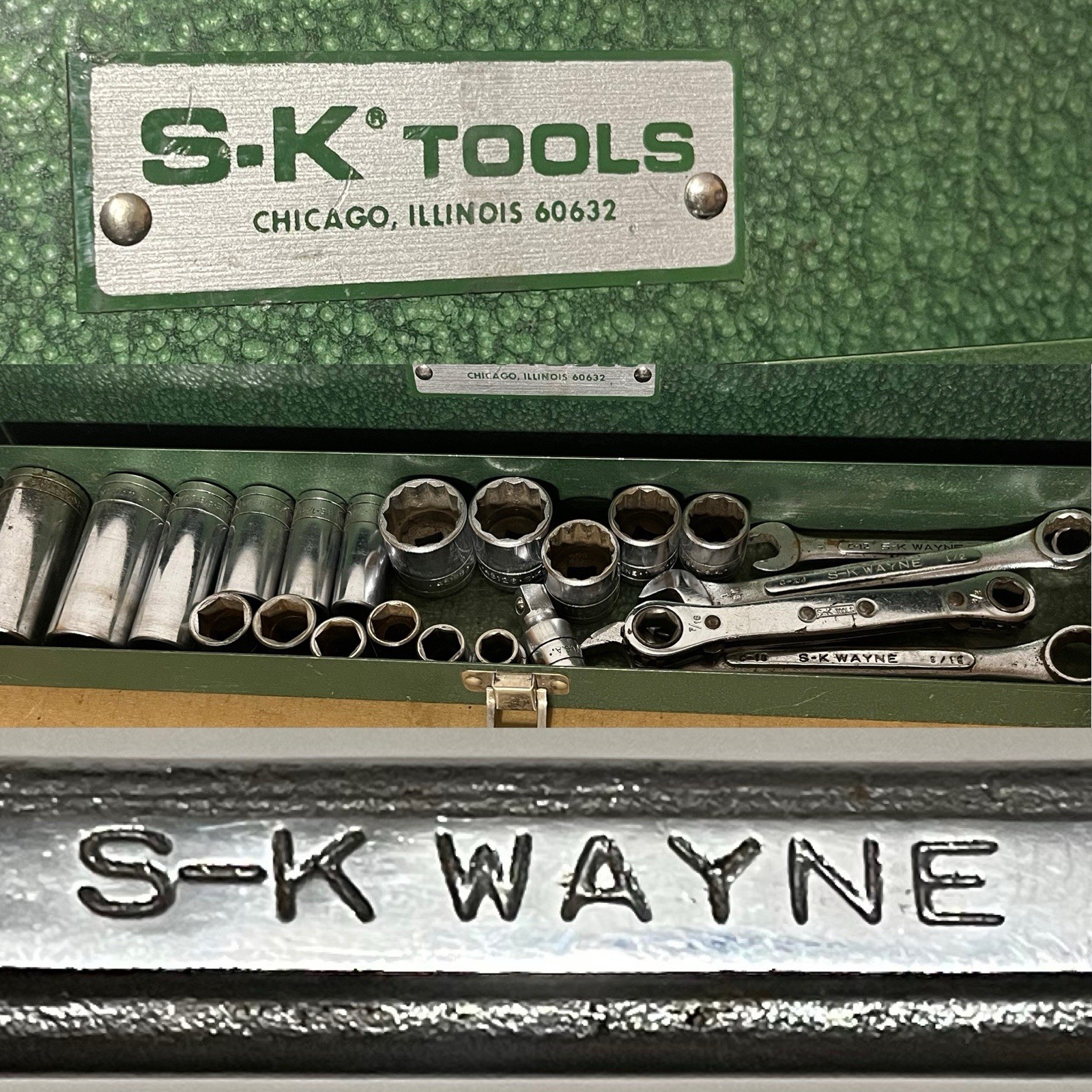 Misc – SK Tools – Green Socket Set Case w/ Sockets + Wayne Wrenches USED