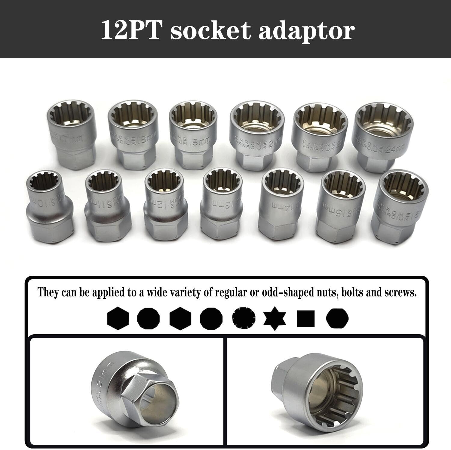 Pass Through Socket Set Go Thru Ratchet Wrench Tool for Hex Square E-Torx Spline