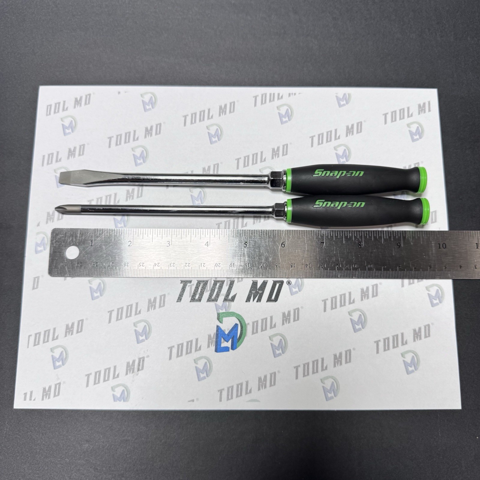 Snap-on Tools NEW 2pc CUSTOM 9-1/2″ GREEN Ratchet Handle Screwdriver Set SGD6B