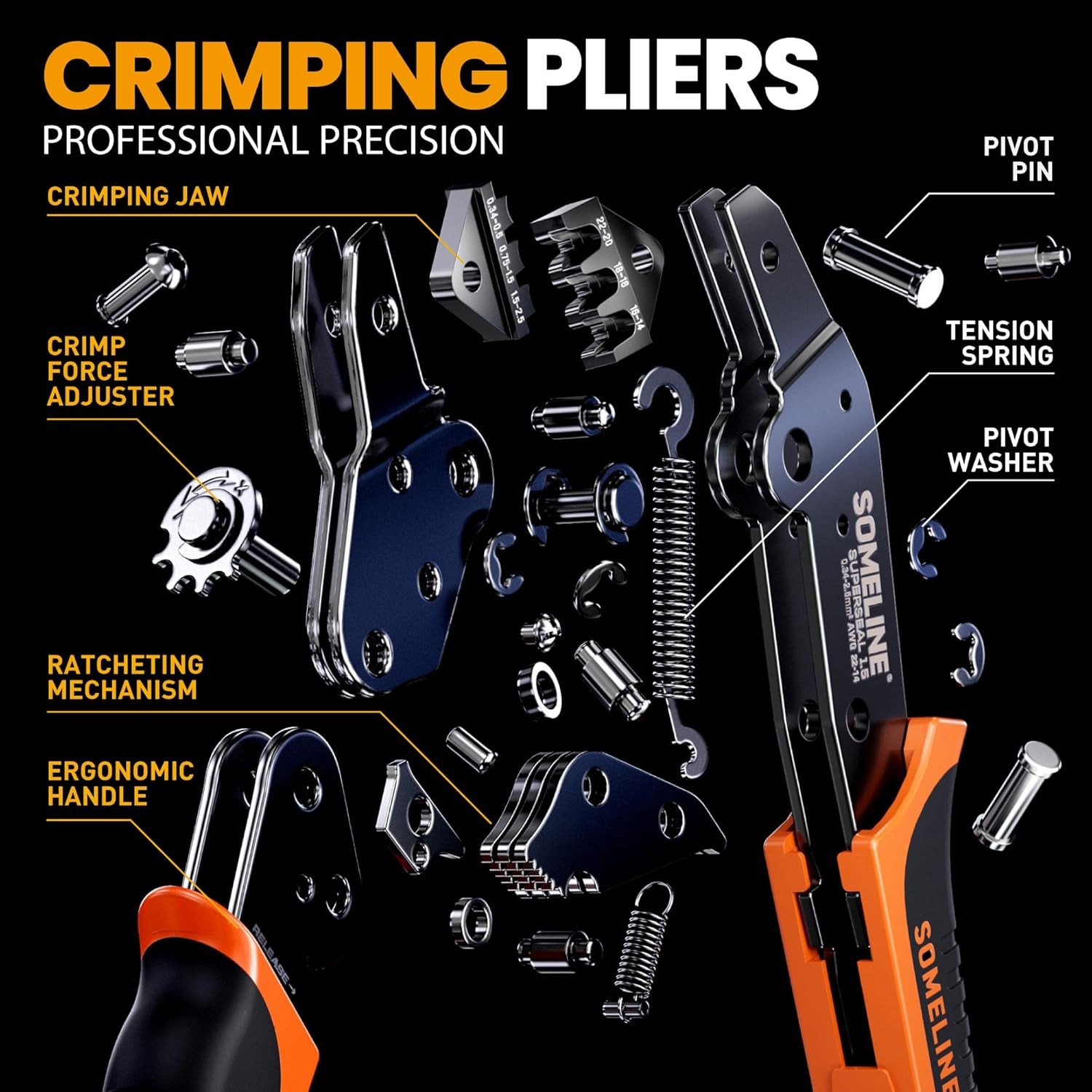 Crimping Tool Kit, Waterproof Automotive Electrical Black, Orange