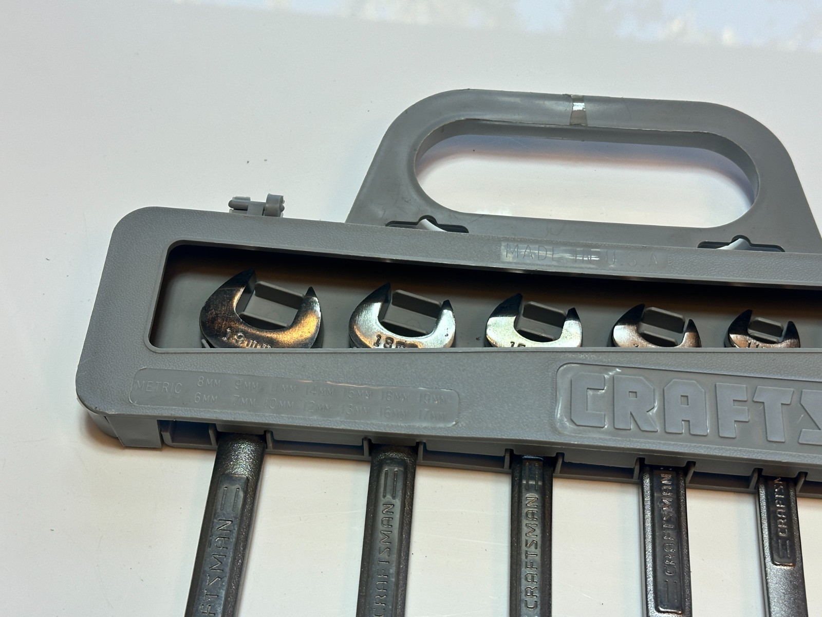 NOS Craftsman USA VV Series 7pc Metric Open-End Wrench Set (6mm – 19mm), Carrier
