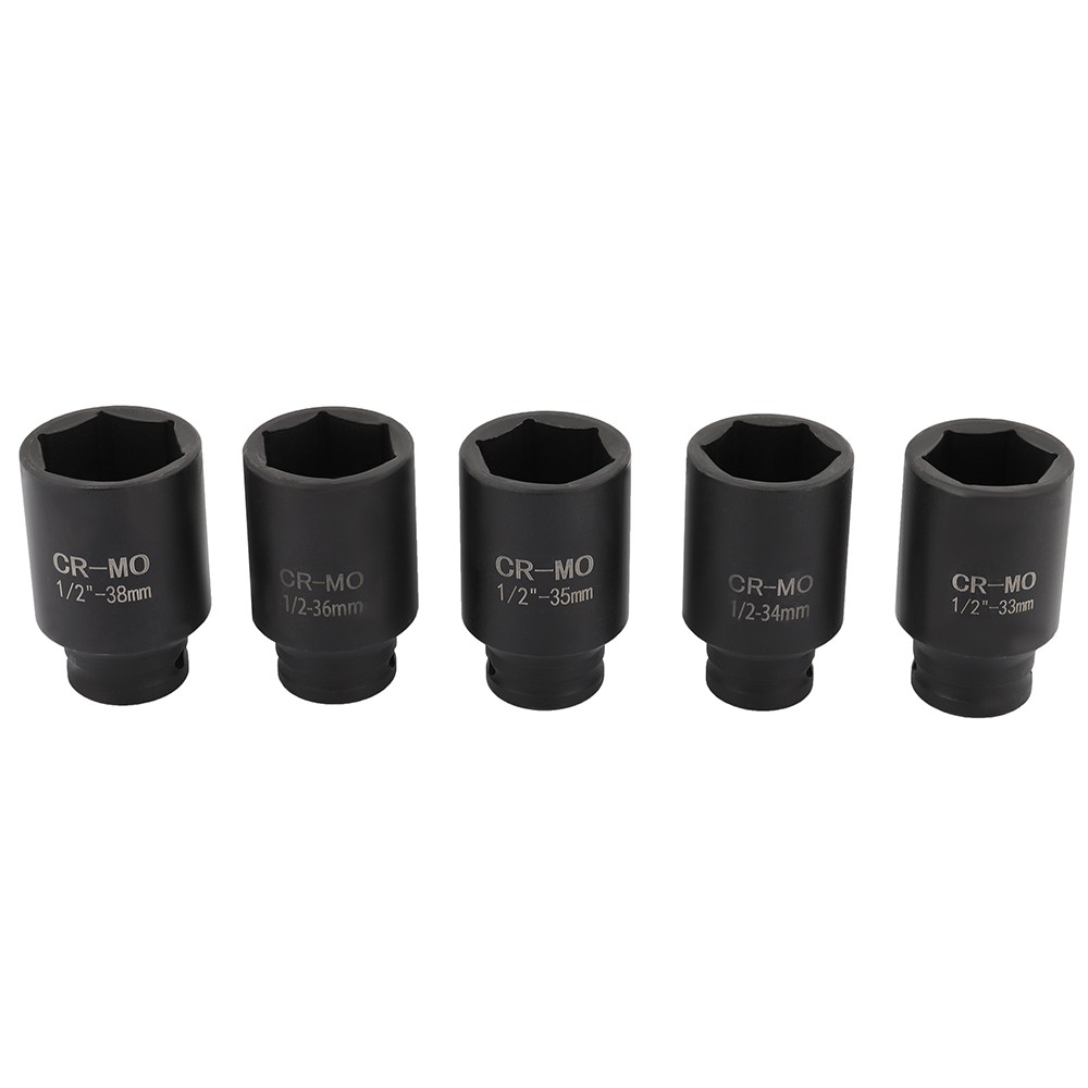 5PC 33MM-34-35-36-38MM 1/2» DRIVE 6 POINT DEEP SPINDLE AXLE NUT SOCKET SET TOOL