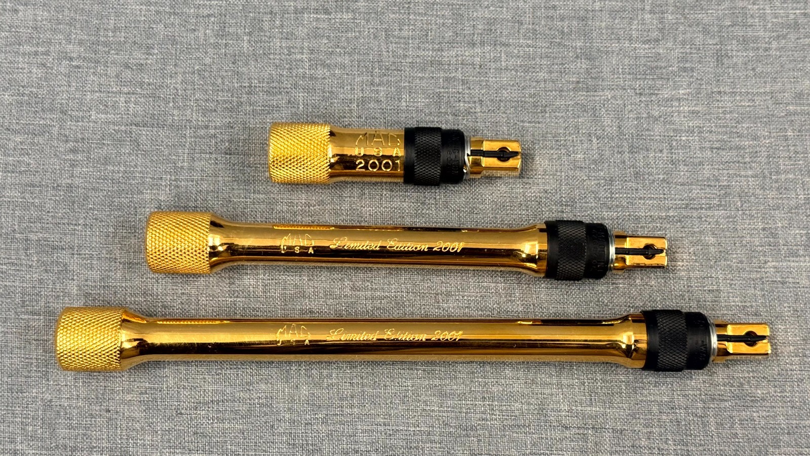 MAC Tools Limited Edition 2001 24k Gold Plated 3 Piece Extension Set USA W/case