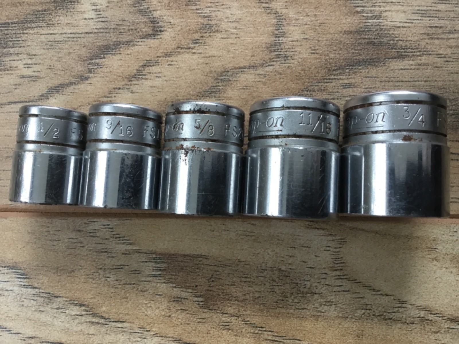 Snap-On 5 Piece Socket Lot – FS Series 3/8″ Drive 6PT, 1/2″ to 3/4″ USA