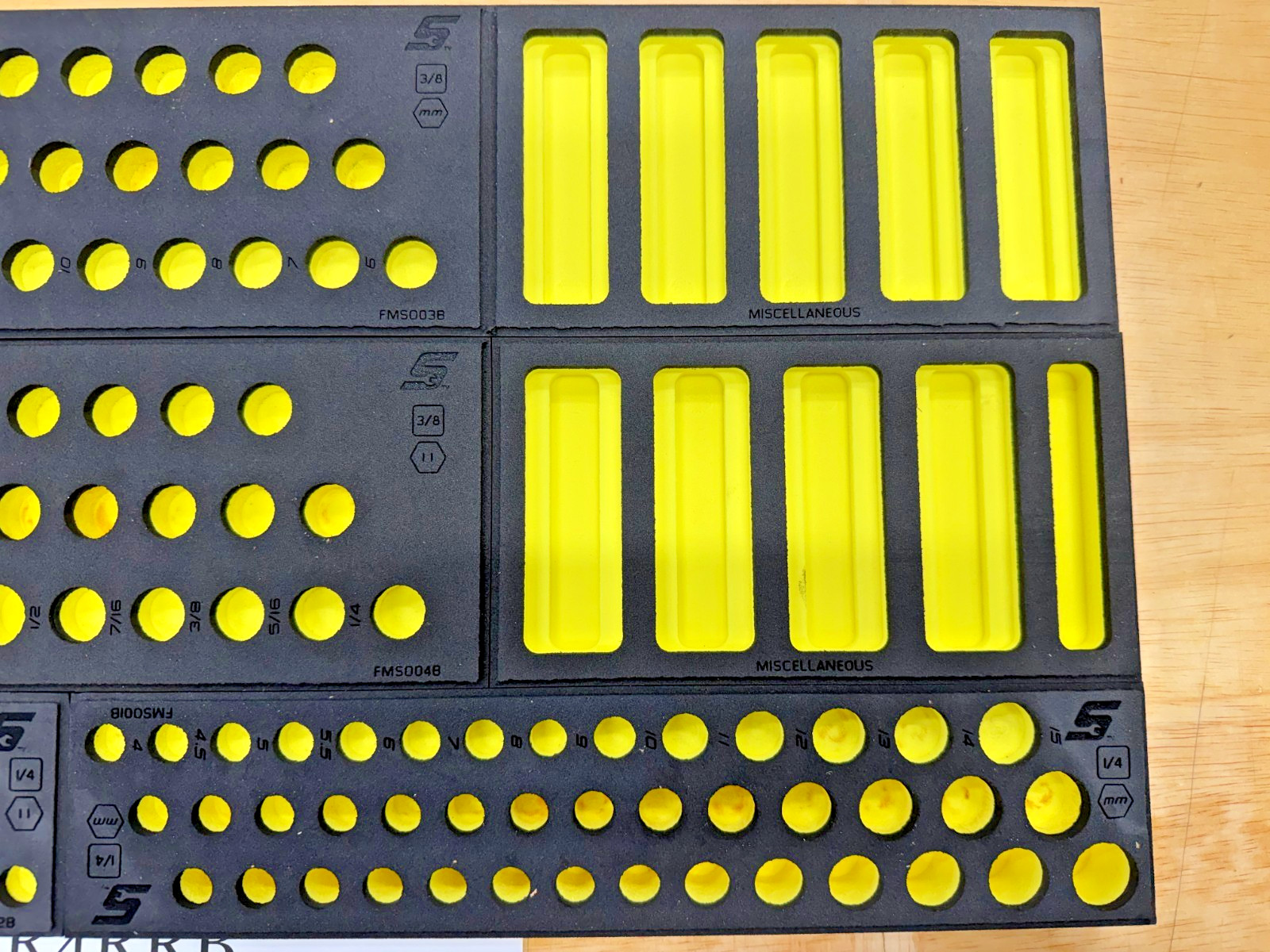 Snap-on Tools NEW HIVIZ 4pc FOAM TRAYS for 1/4″ + 3/8″ Drive METRIC SAE Sockets