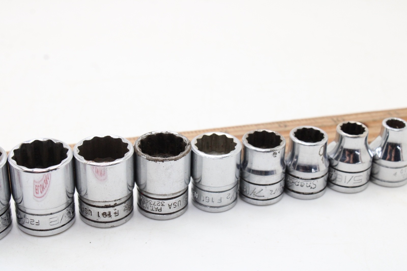 Snap-on F081 – F281 1/4-7/8″ 3/8″ Drive 12 Point 12 Piece SAE Chrome Set USA