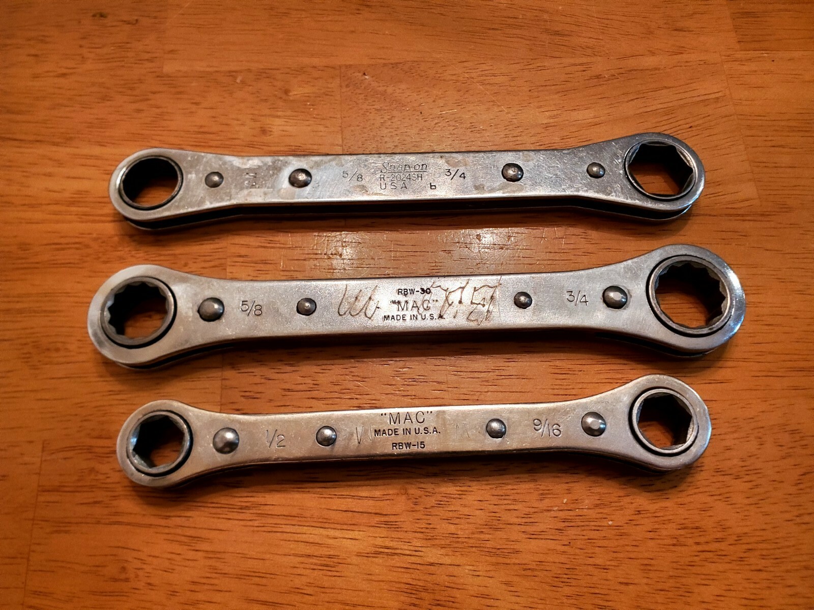 Mac Snap On 1/2-9/16 5/8-3/4 6&12PT Ratchet Wrenchs Lot Of 3