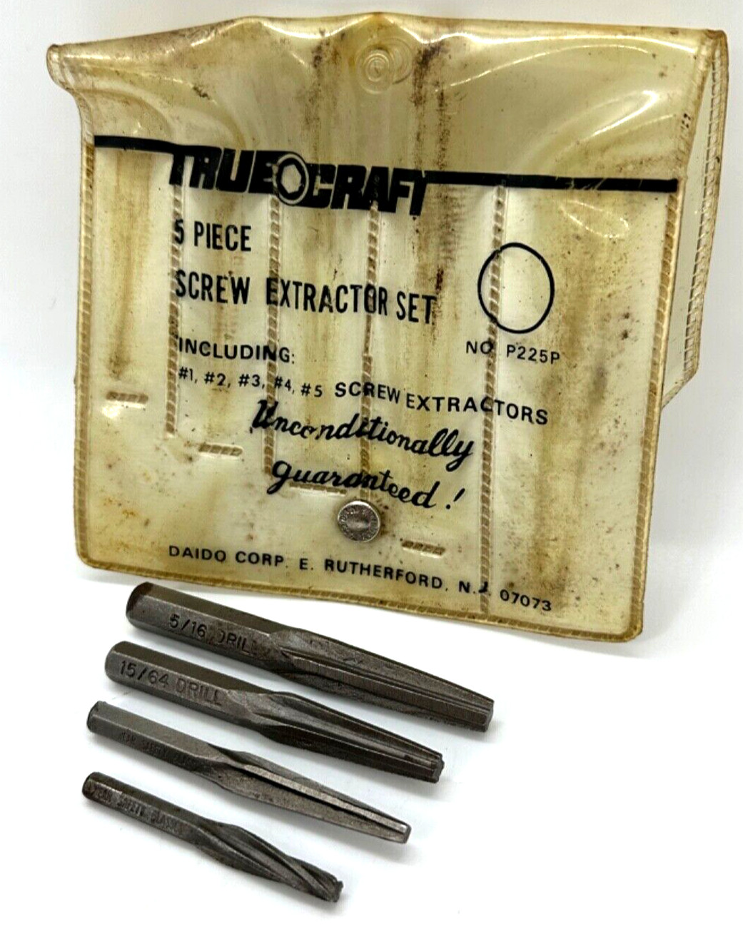 4pc TrueCraft Tools Flute Spline Bit Screw Extractor Set Broken Bolt Lot Pouch