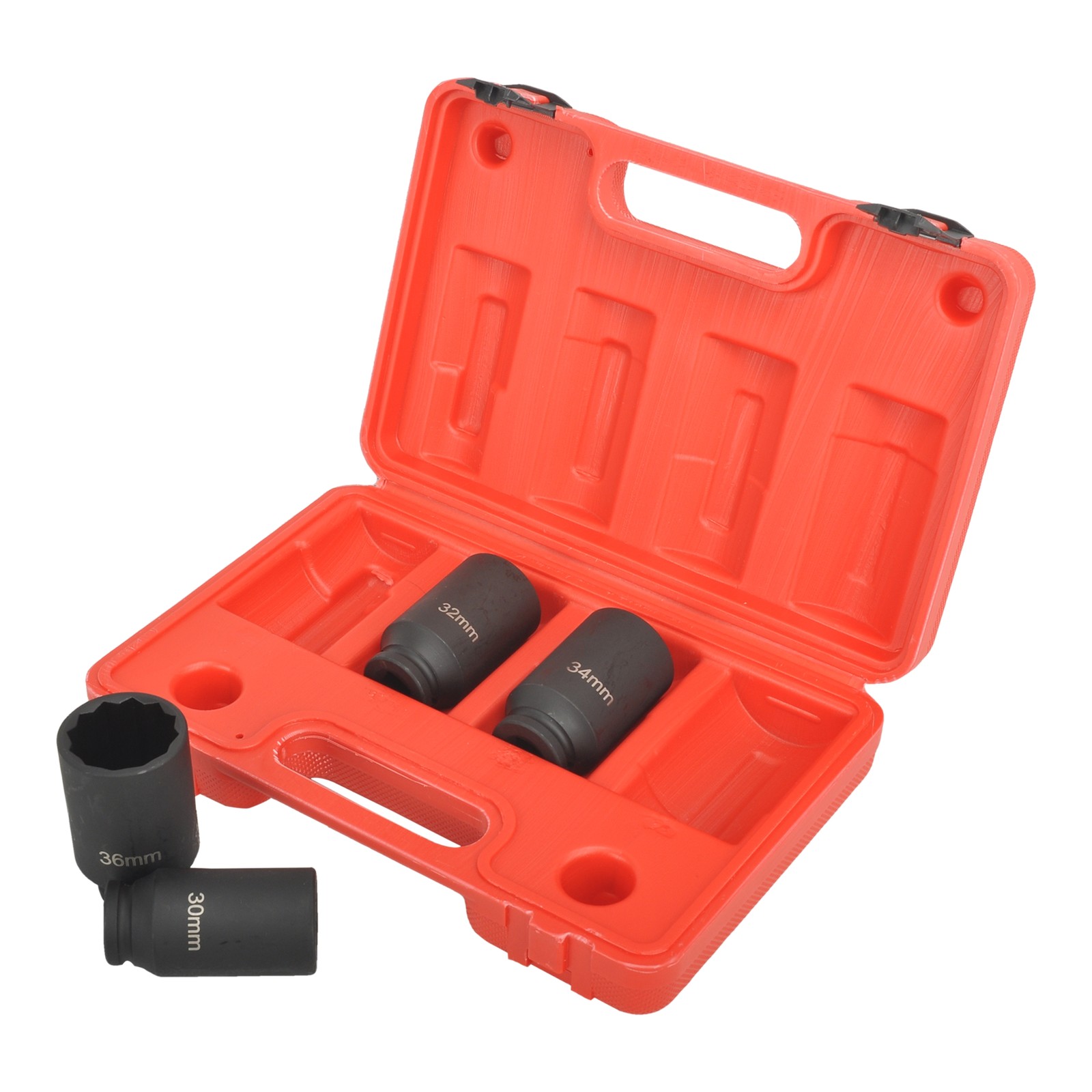 4PCS 1/2″ Drive 12 Point Black Heavy-duty Deep Impact Socket Set 30 32 34 36mm