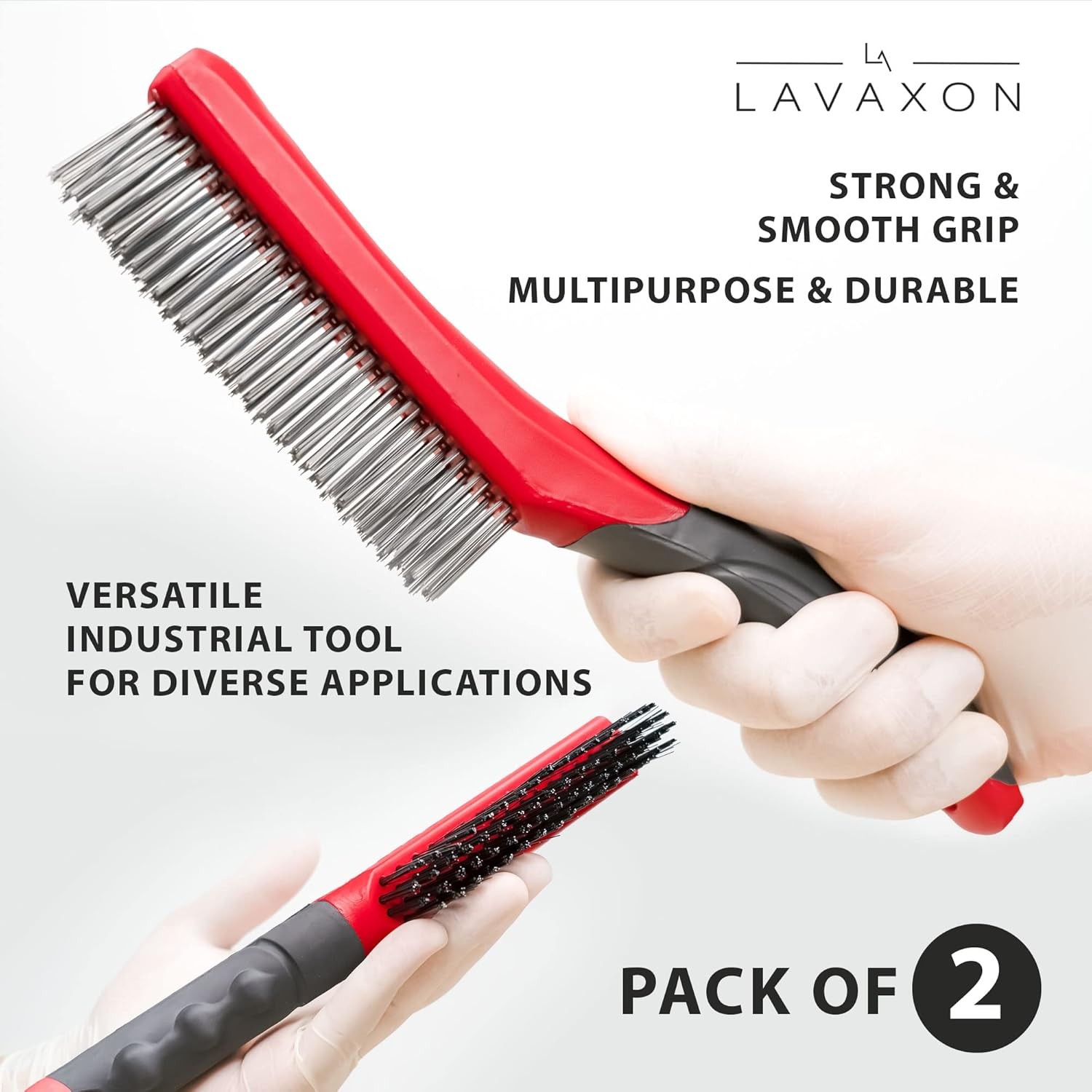 Wire Brush Set-Heavy Duty Stainless & Carbon Steel Bristles with Plastic Red