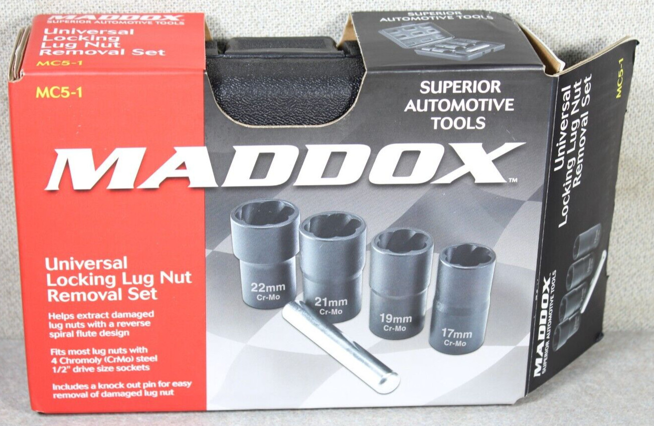 NEW Maddox Universal Locking Lug Nut Removal Set: 17mm, 19mm, 21mm & 22mm MC5-1