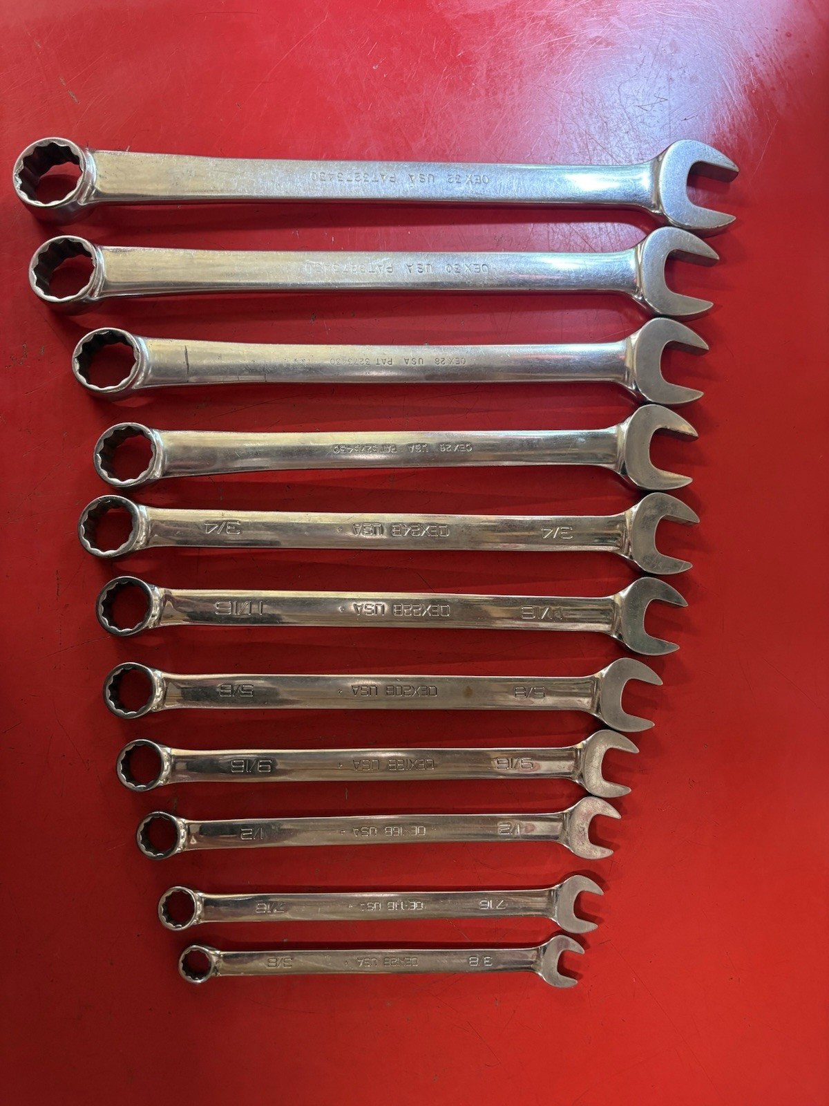 Snap On USA Combination Wrench OEX Set 11 Piece SAE 12 Point 3/8″ Thru 1″