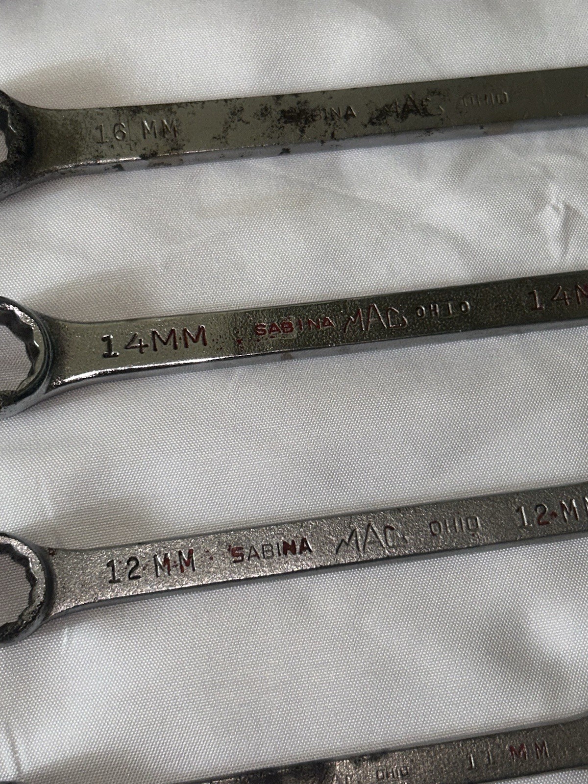 Set Vtg 10 Mac Tools 19 18 17 16 14 12 11 9 8 7 MM Combo Wrench Sabrina Ohio 12p