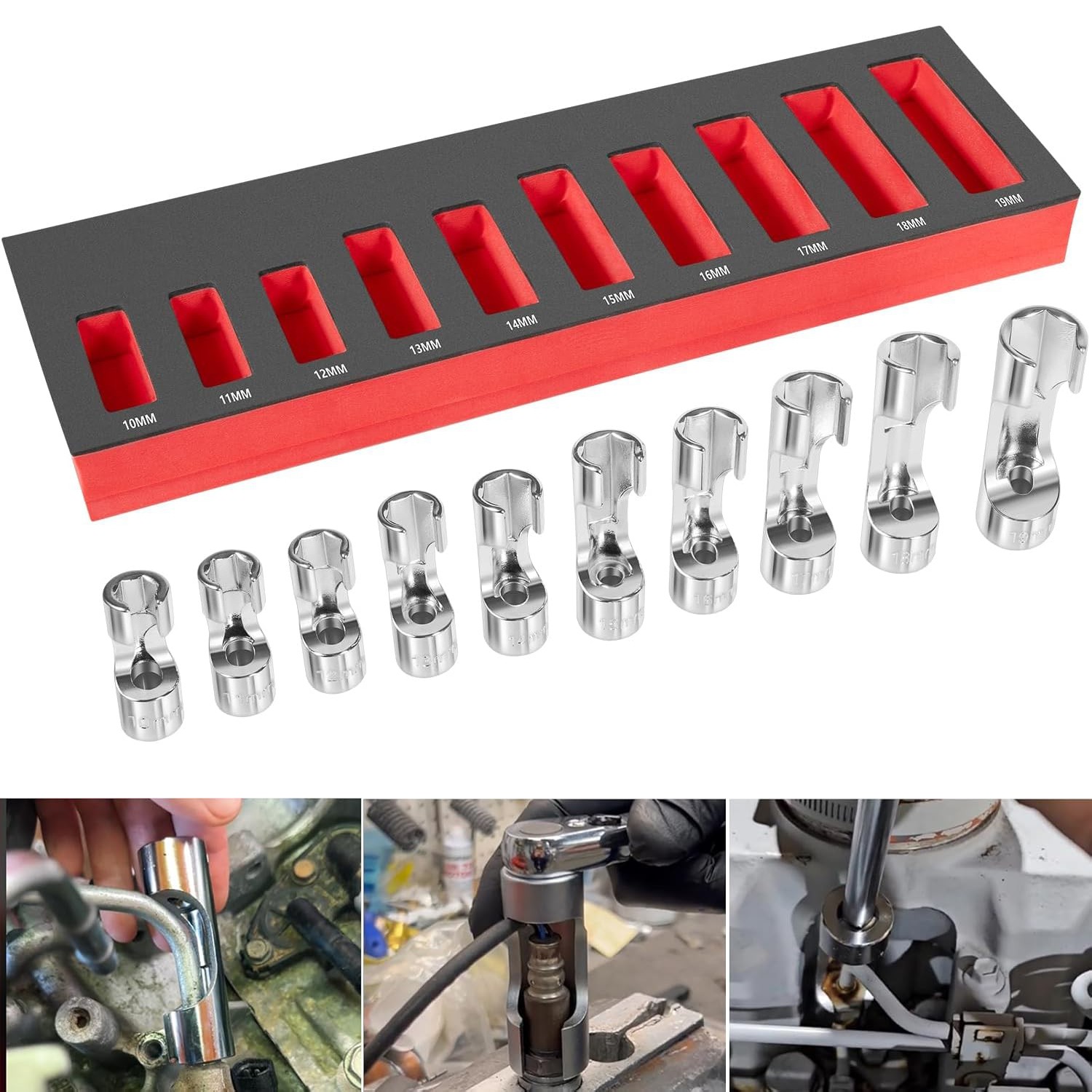 12030 10 Piece 3/8″ Drive Metric Flare Nut Socket Set 10mm-19mm