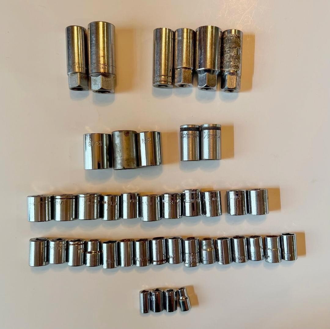 42 Piece Mixed Lot Sockets, Spark Plug Sockets, SAE & Metric Mixed Brand & Sizes