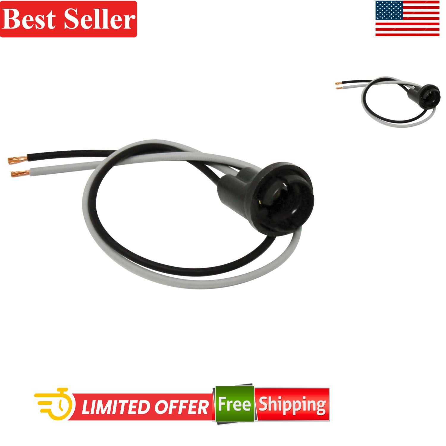 Single Contact Socket with Ground Wire for 1895 Bulb Snap In Mounting 5/8 in….