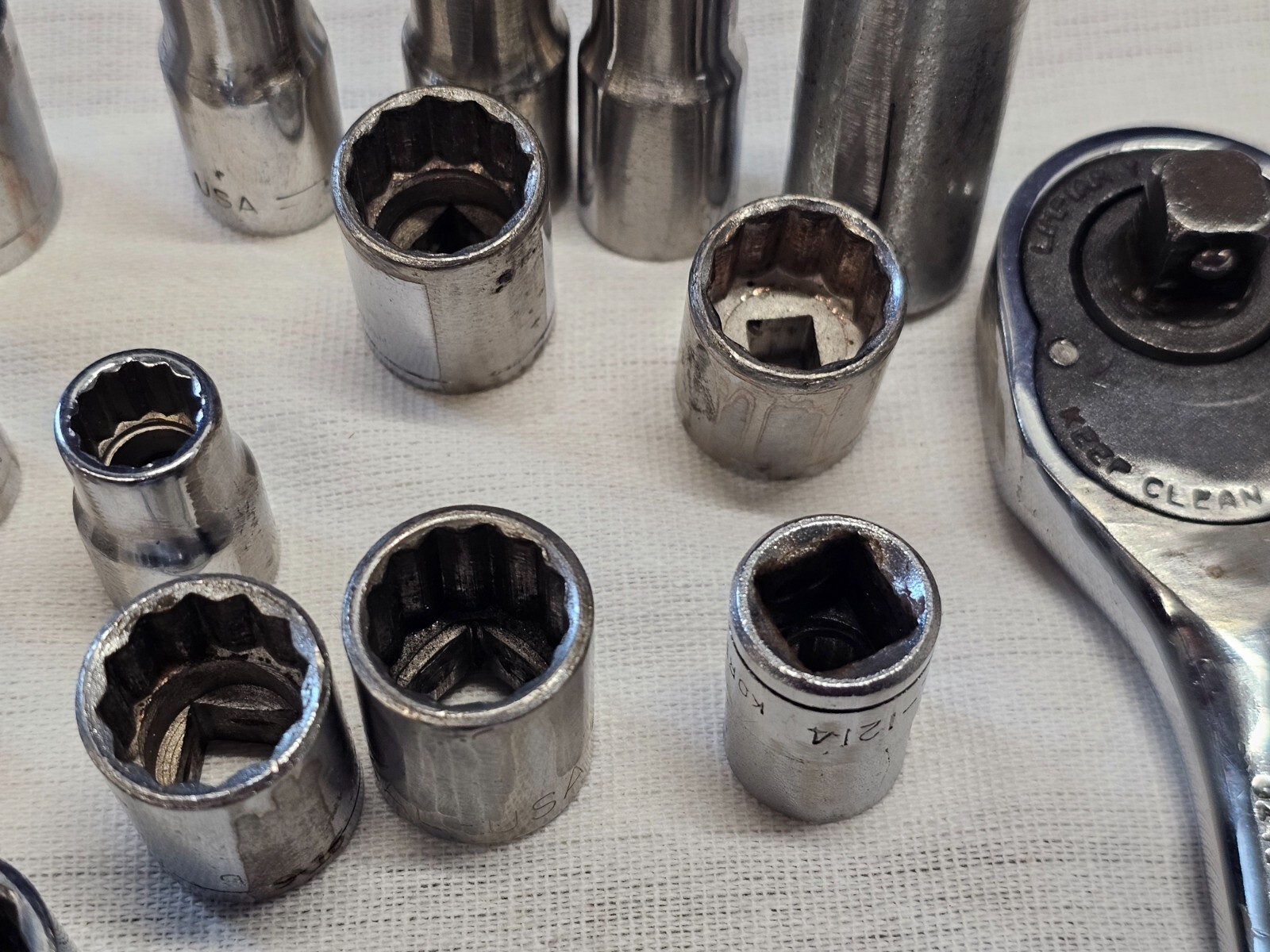 34 Kal 3/8″ 1/4″ Drive Sae Socket Set Ratchet 11/16 5/8 1/2 7/16 5/16 Japan USA