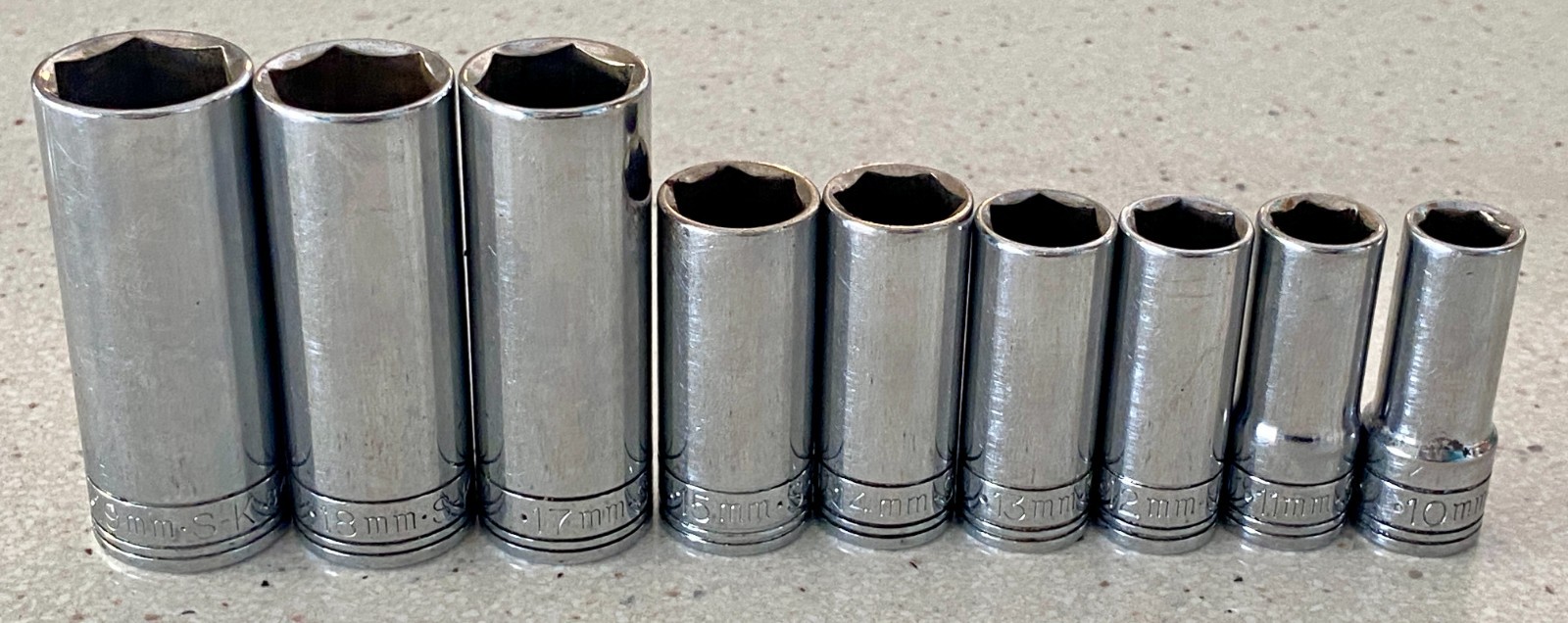 SK Tools USA 6 Point Metric Deep Well Socket Lot 3/8″ Drive 9 Pieces Used