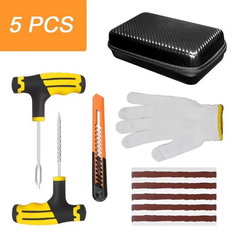 5 Pc Car Truck Auto Road Emergency Tire Repair Plug Kit Waterproof Case Kit Box