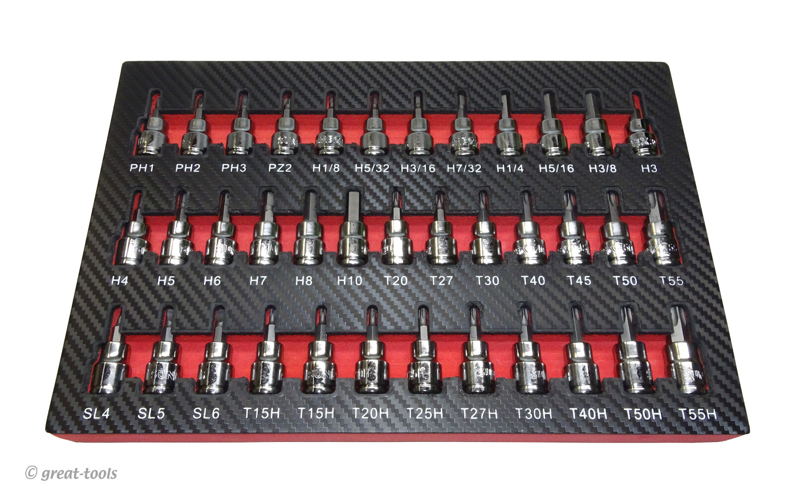 SUNEX TOOLS 37-PC BIT SOCKET SET – automotive hand tools – 3/8” drive sockets