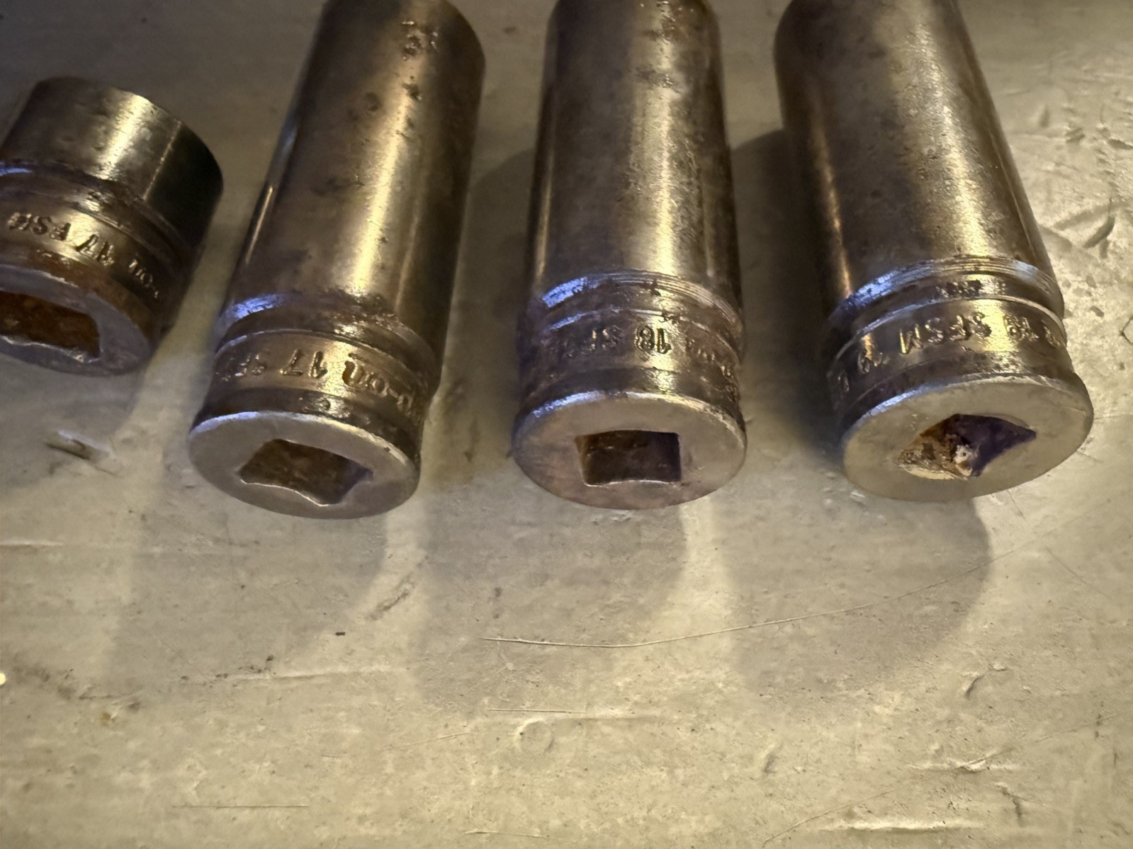 Vintage Snap-on Tools USA Lot of 6 3/8″ Drive Metric 6 Point Sockets 13 17 18 19