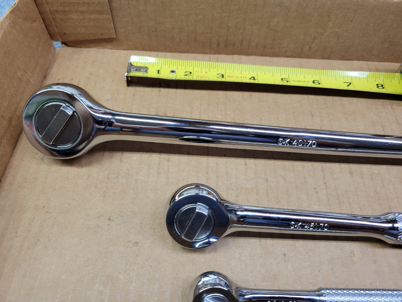 S-K Tools 3-Piece Ratchet Set 1/4″ + 3/8 + 1/2″ Long Handle Brand New!