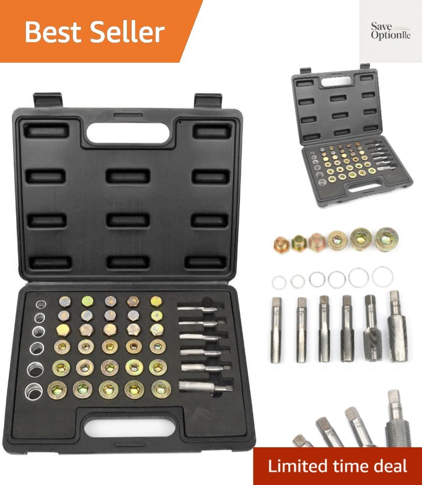 114pc Oil Pan Drain Sump Plug Key Thread Repair Tool Kit Set Drain Plug