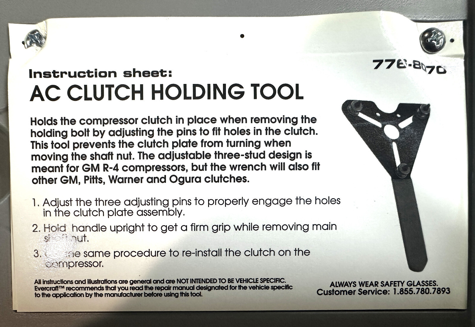 NAPA / EVERCRAFT 776-8070 A/C Clutch Holding Tool